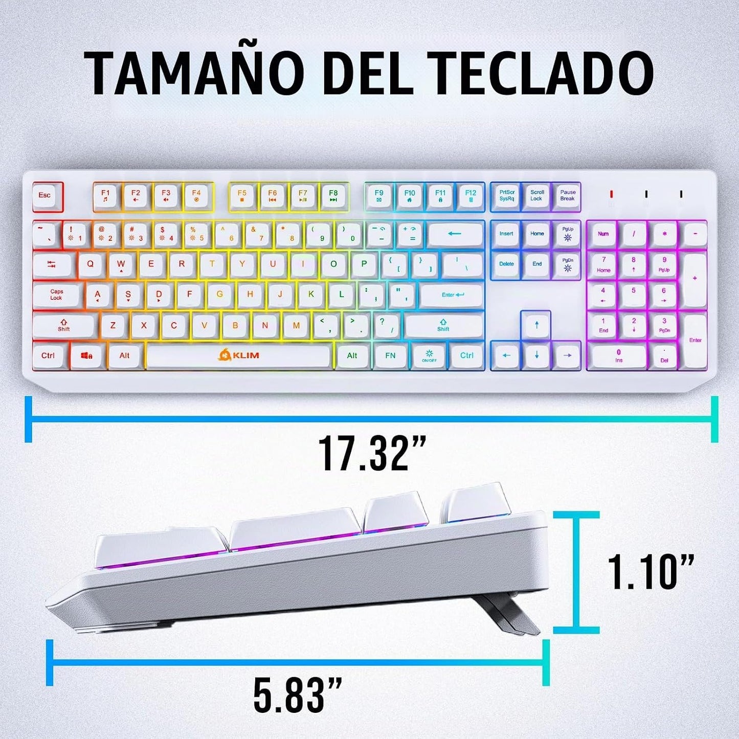 Teclado inalámbrico KLIM Chroma Blanco \u2013 Retroiluminación RGB,...