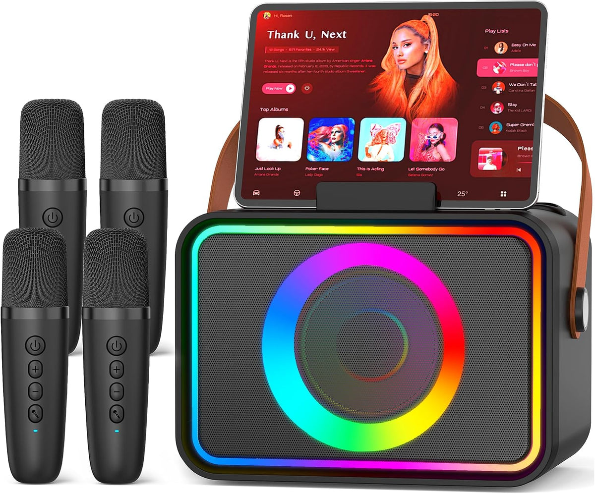 Máquina de karaoke para niños y adultos, altavoz Bluetooth 4 micróf...