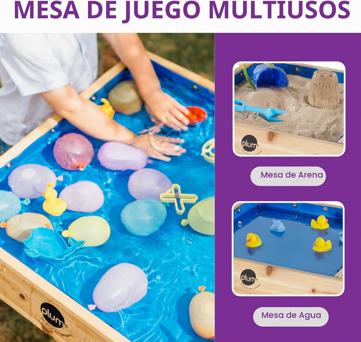 Plum® Mesa de madera para arena y agua con cubierta, juguetes senso...