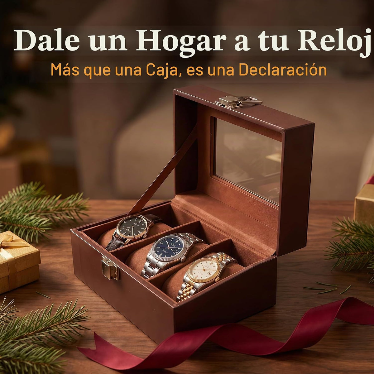 AMZGO® Caja de reloj para hombres, tapa de cristal de exhibición de...