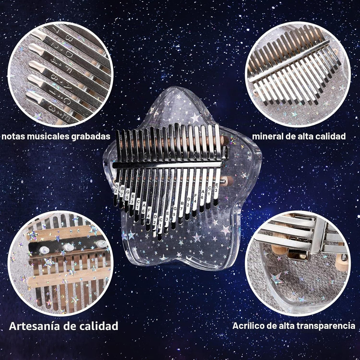 Beveetio Piano de Pulgar Kalimba Transparente Con Estuche Protector...