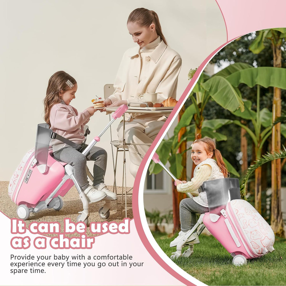AODI Equipaje de viaje para niños con asiento, maleta de 20 pulgada...