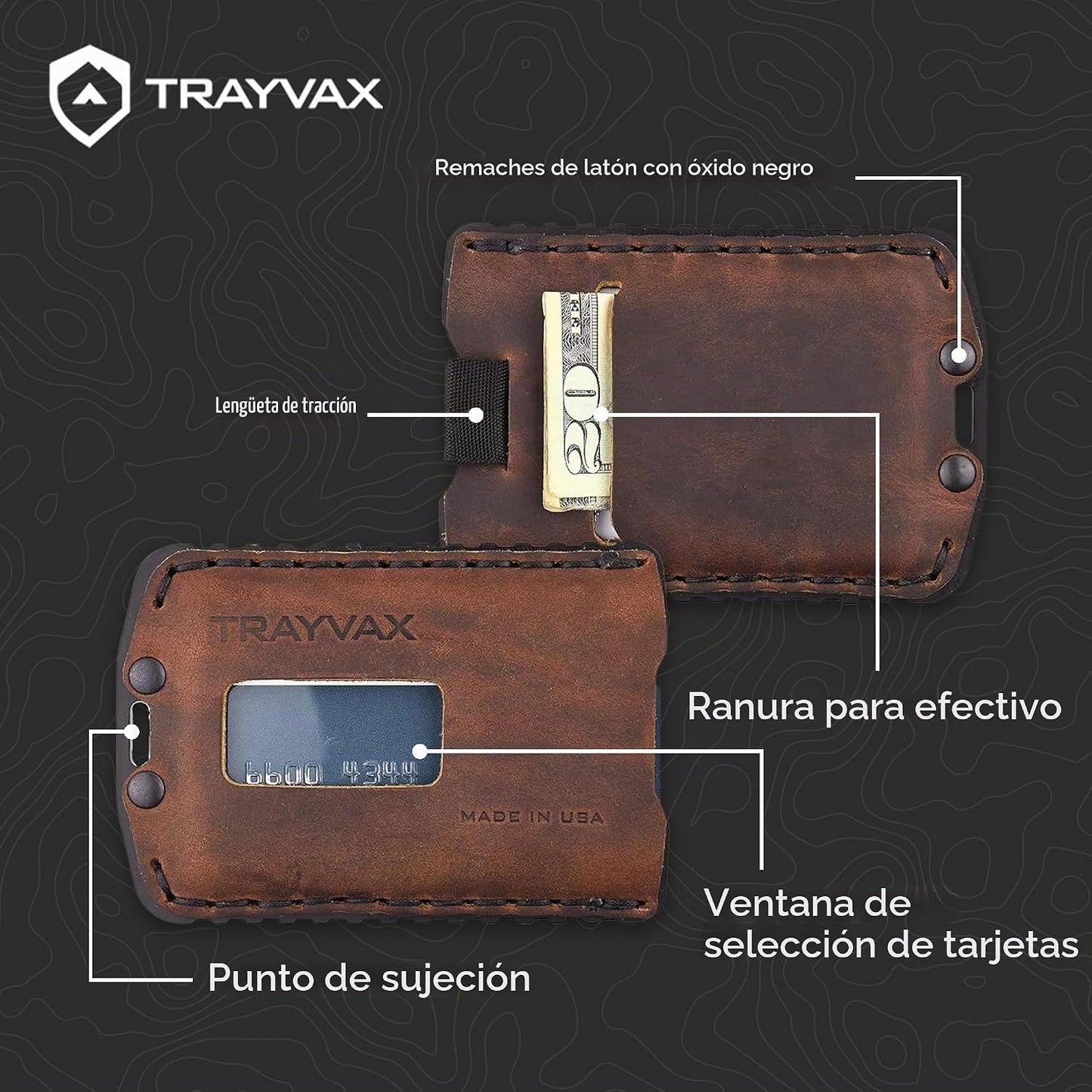 Trayvax Ascent - Cartera con bolsillo frontal RFID para dinero y ta...