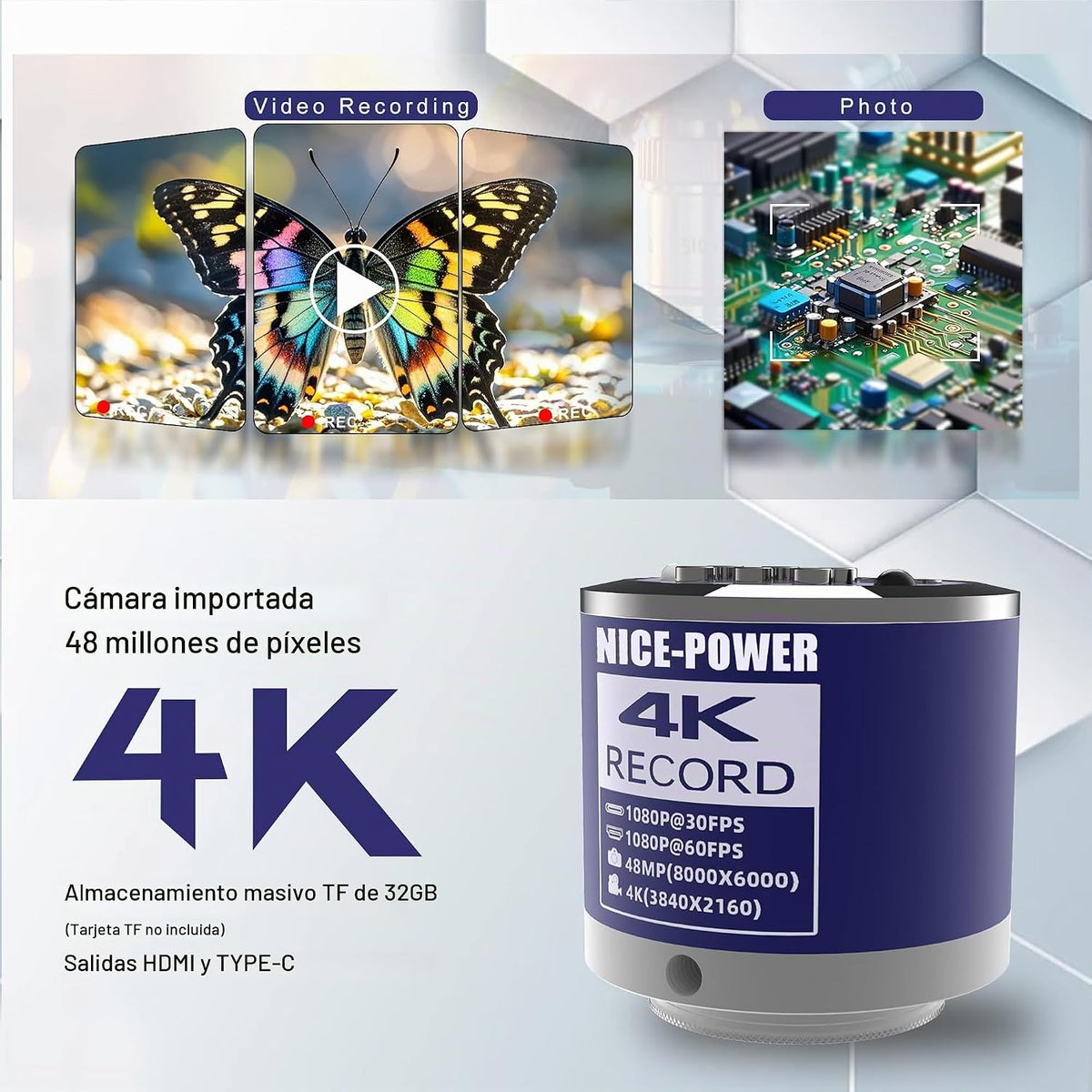 NICE-POWER Microscopio Digital, Cámara de Microscopio de Video Indu...