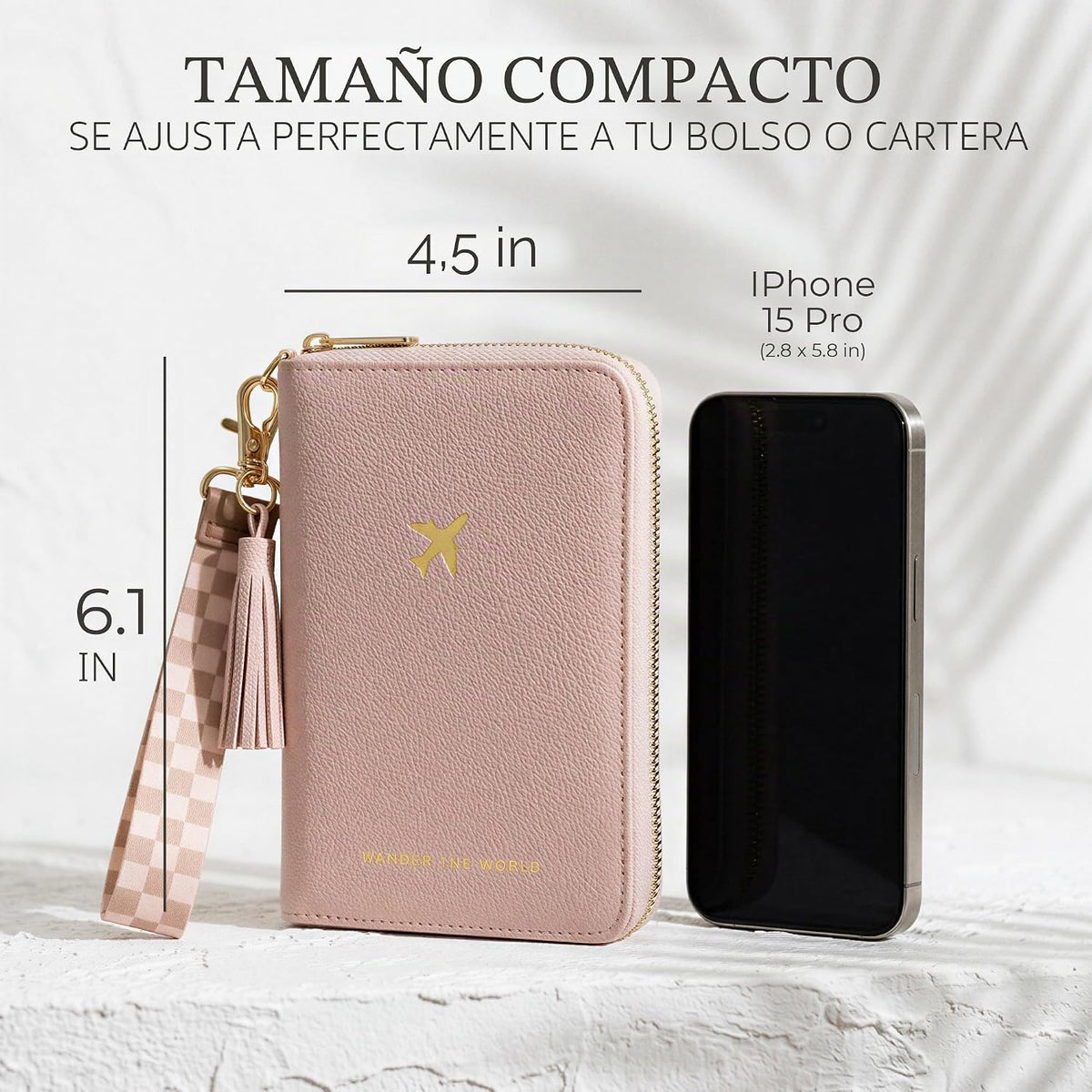 Hermoso soporte para pasaporte y cartera de viaje con correa de muñ...
