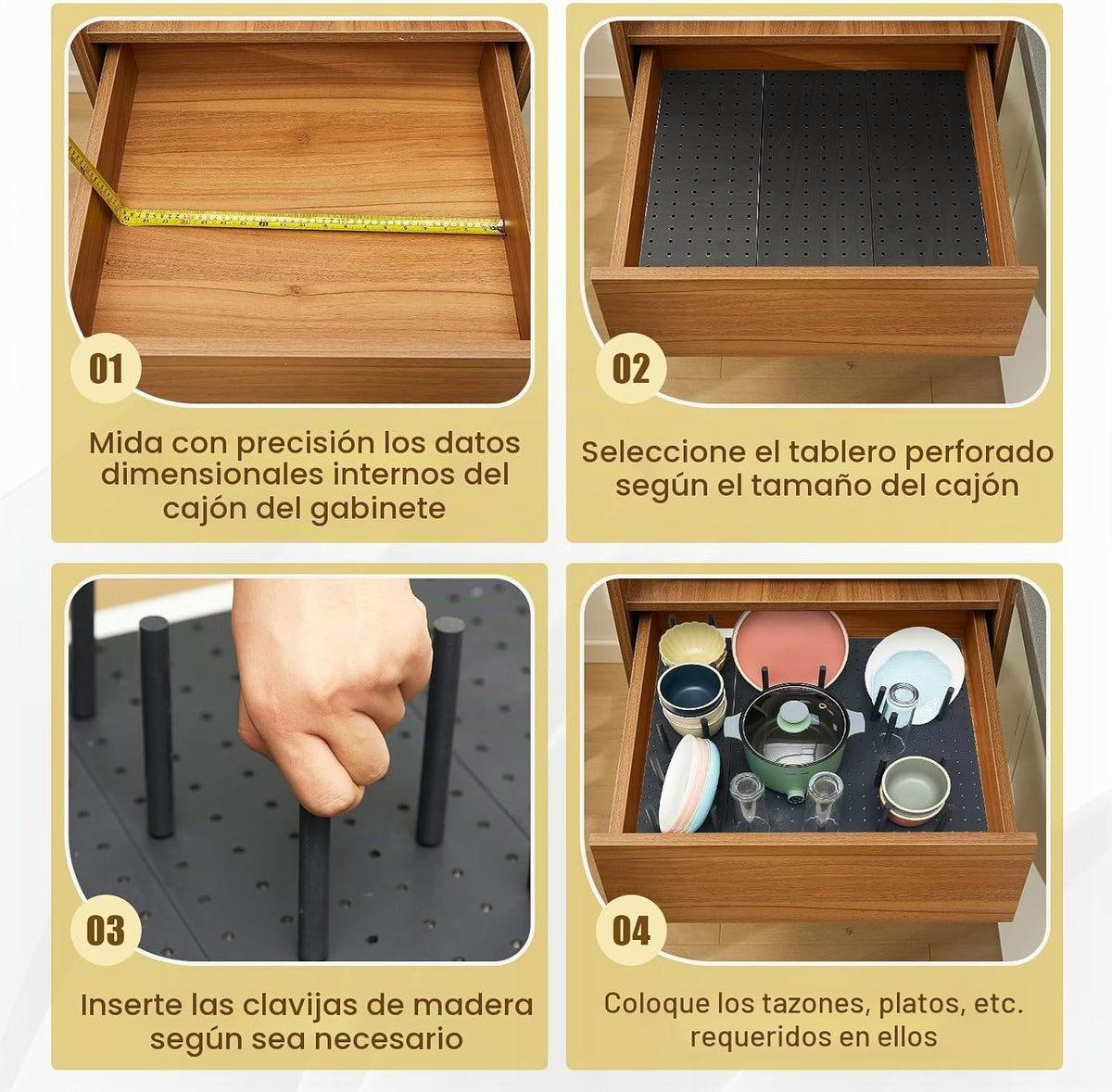 Kigley 6 organizadores de cajones de madera con tablero de clavijas...