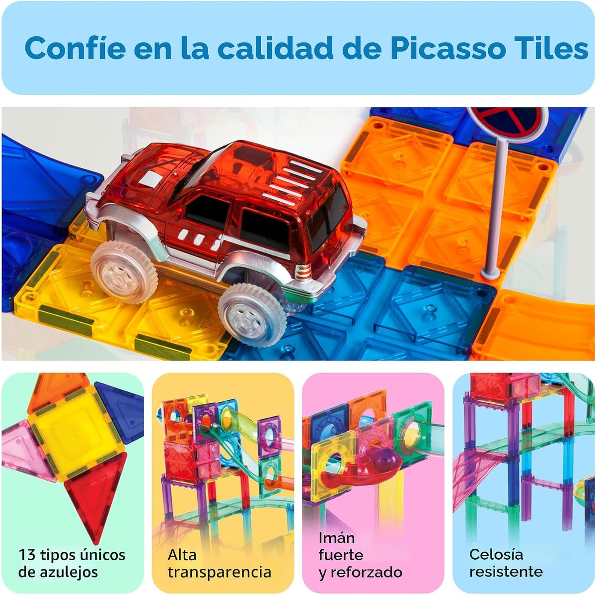 PicassoTiles PTG108 - Juego de 108 piezas de carreras con azulejos...