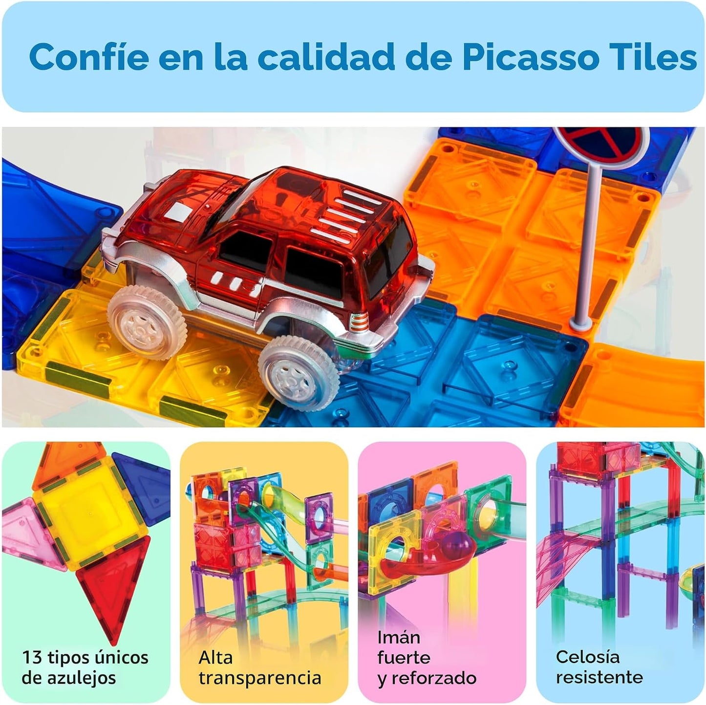 PicassoTiles PTG108 - Juego de 108 piezas de carreras con azulejos...