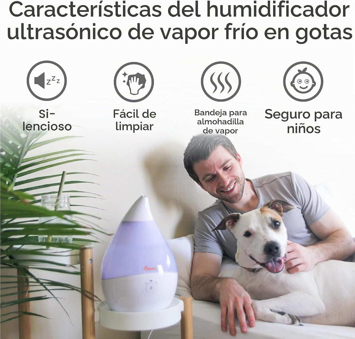 Crane Humidificador ultrasónico de neblina fría , Blanco, TV209644,...