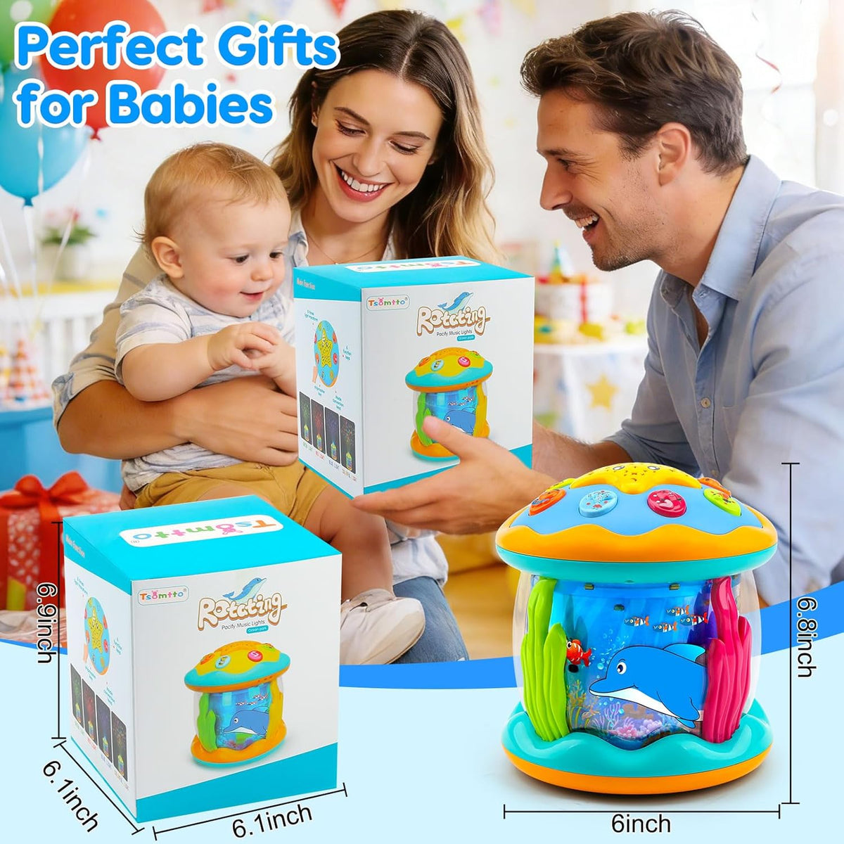 Tsomtto Juguetes para bebés, proyector oceánico, juguetes giratorio...