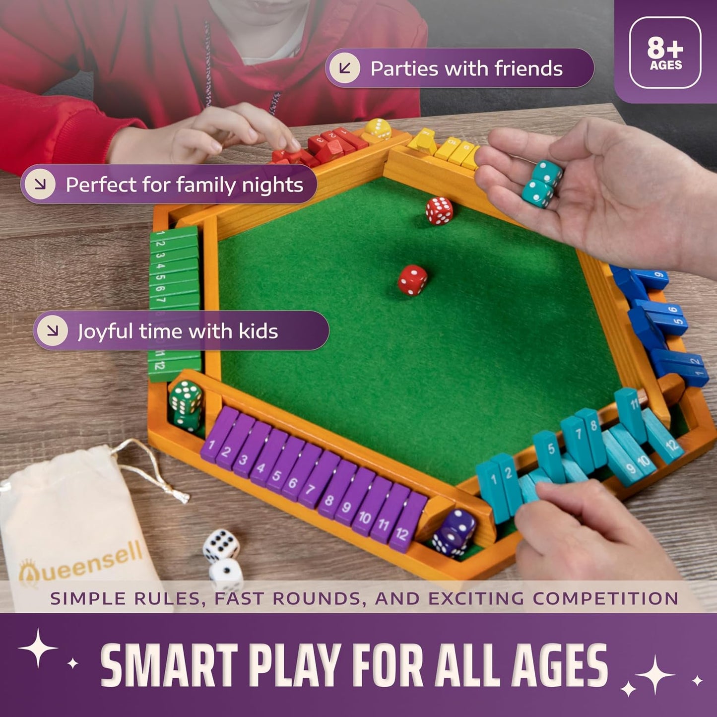 Color Shut The Box - Juego de mesa de madera para 1 a 6 jugadores,...