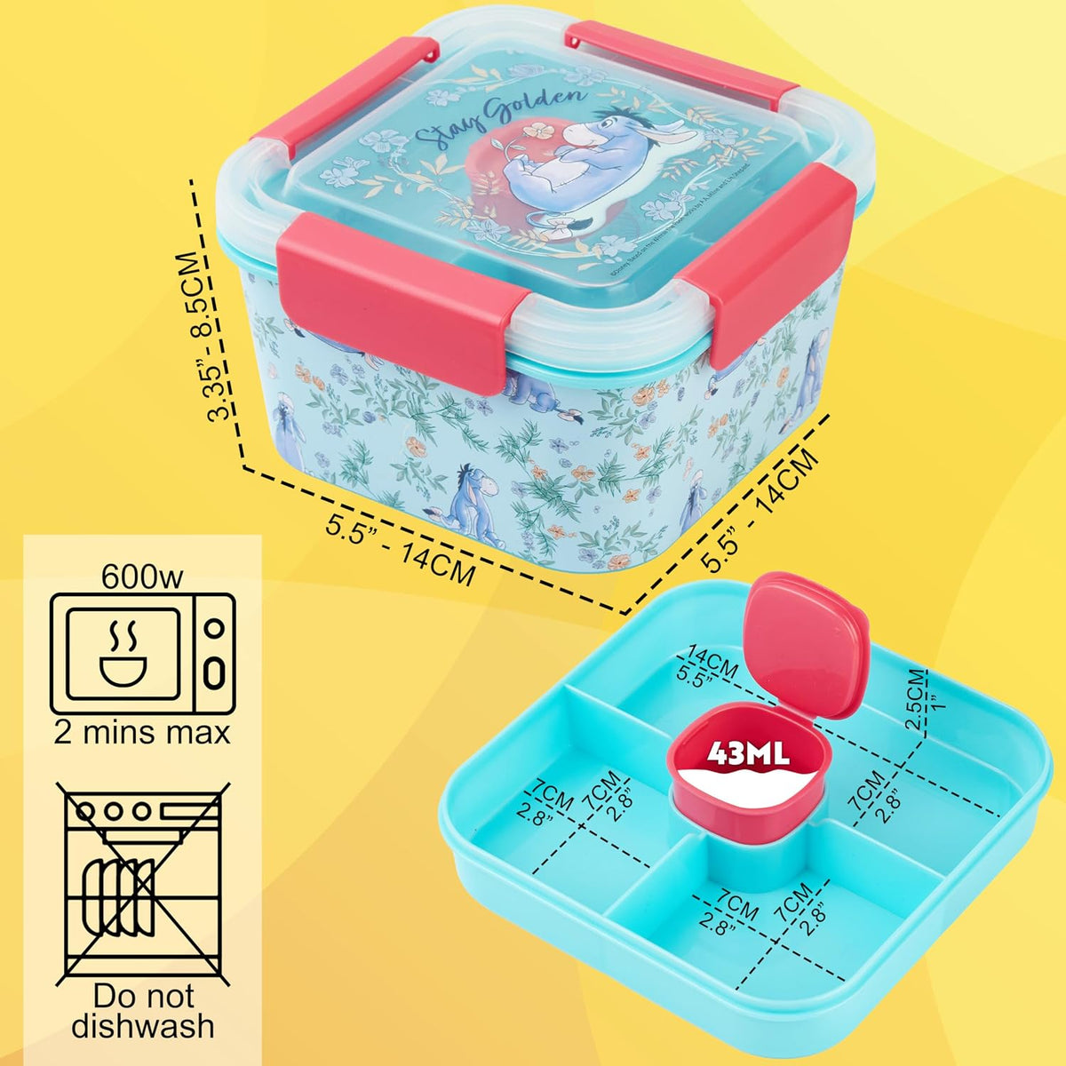 Disney Eeyore - Contenedor de ensalada Bento para niños, lonchera p...