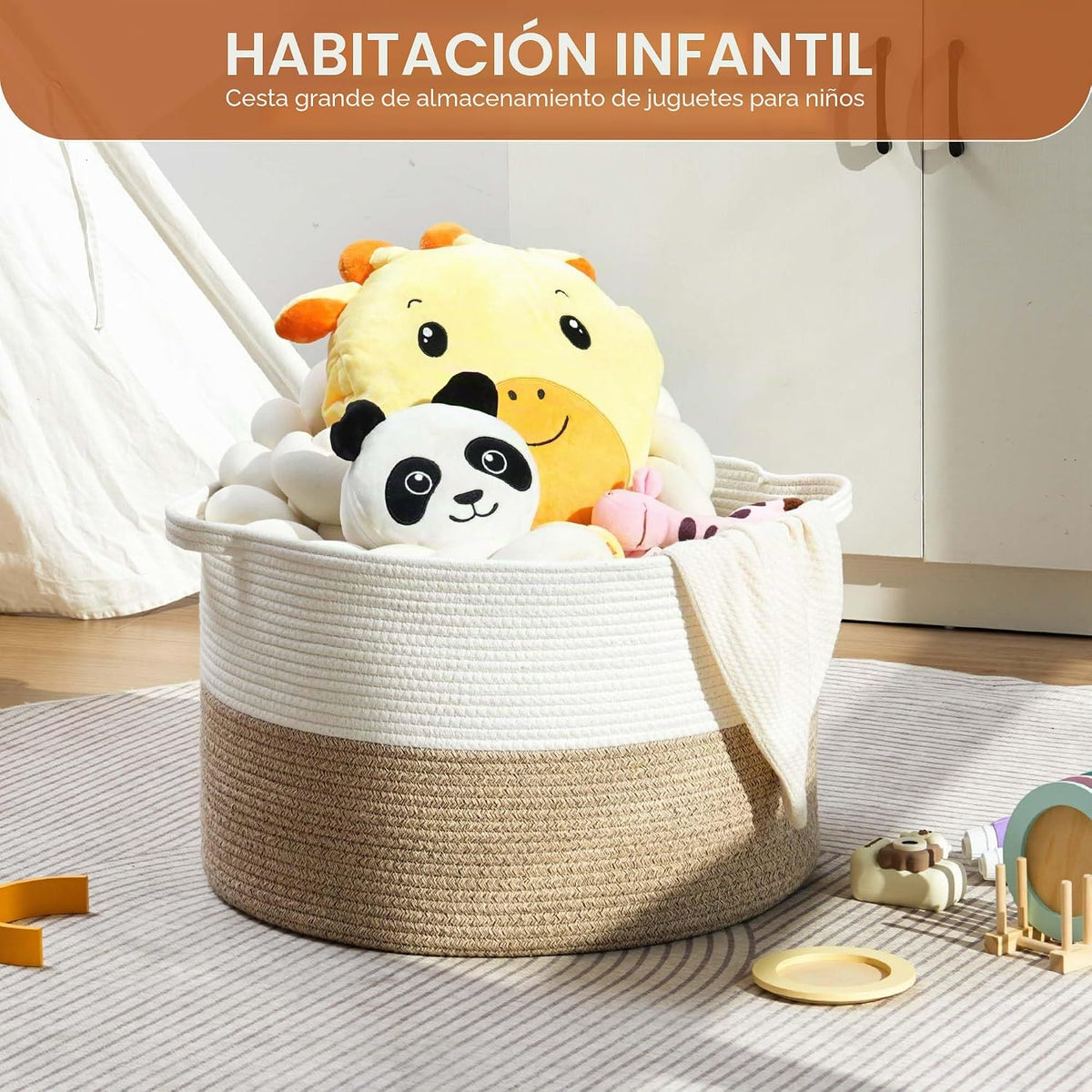 Cesta plegable para la ropa sucia con asa plegable, cuerda de algod...