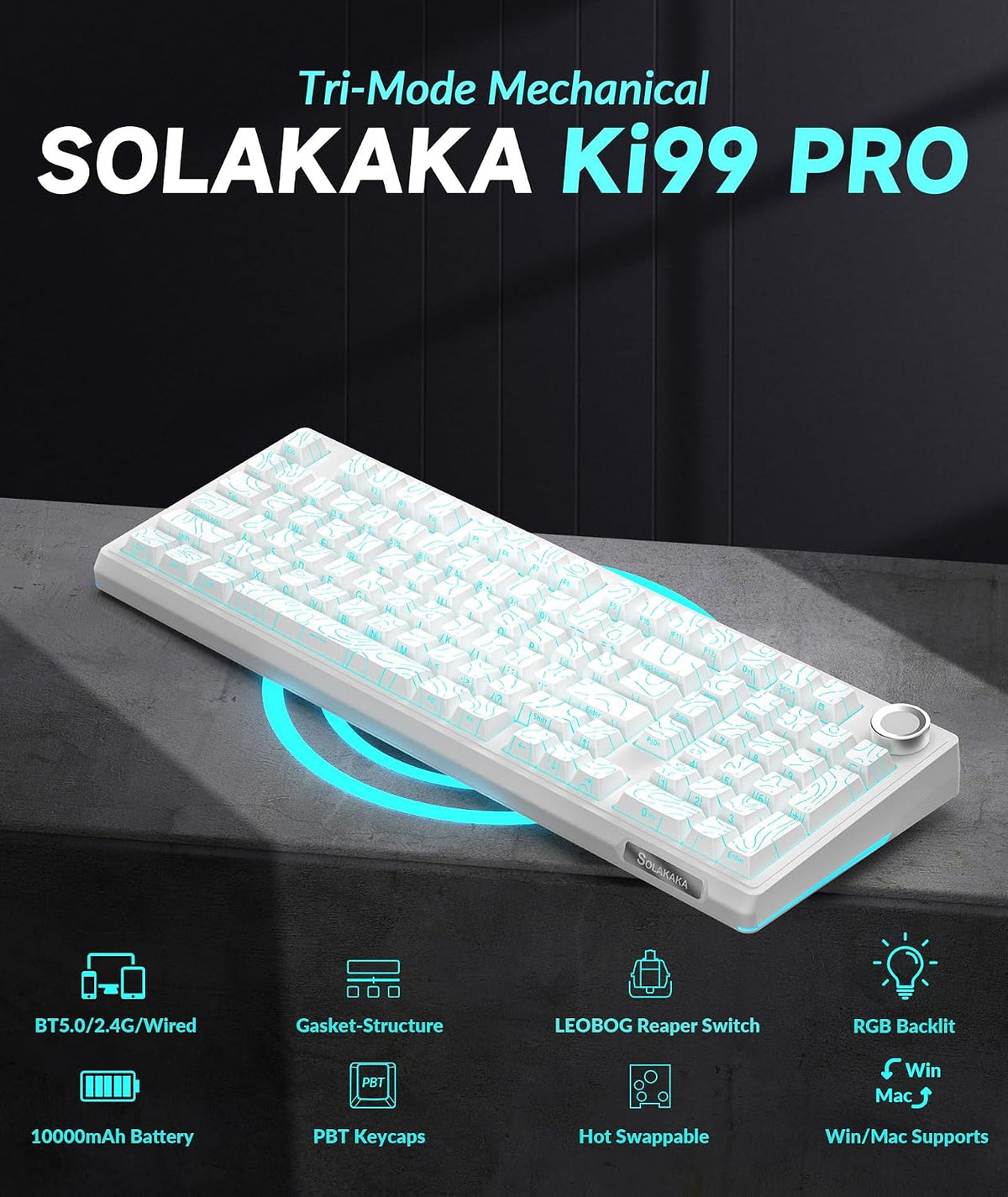 SOLAKAKA KI99 Pro 96% Teclado Mecánico Inalámbrico, Teclado RGB par...