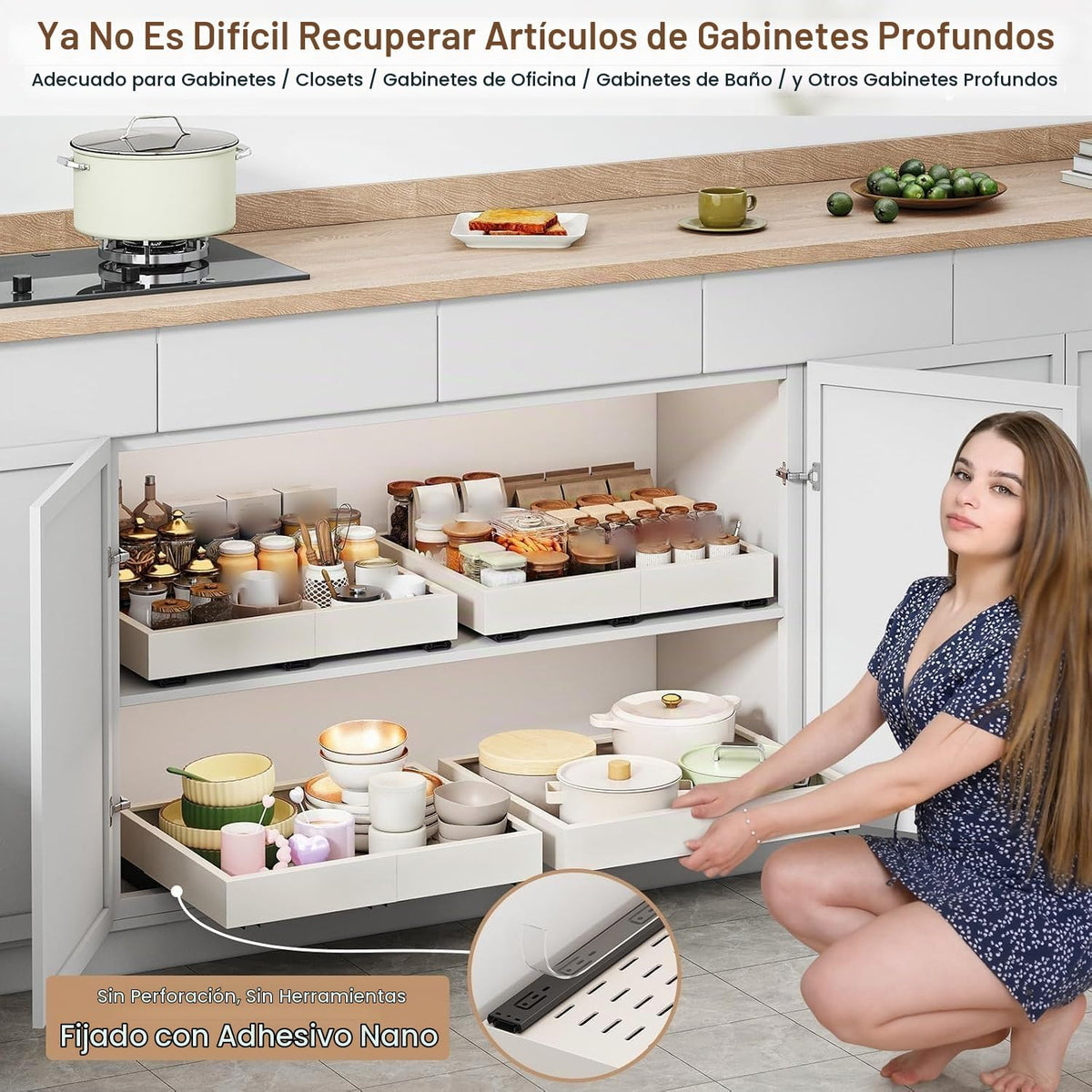 Organizador de Cajones Extraíbles para Gabinete, Ancho Expandible (...
