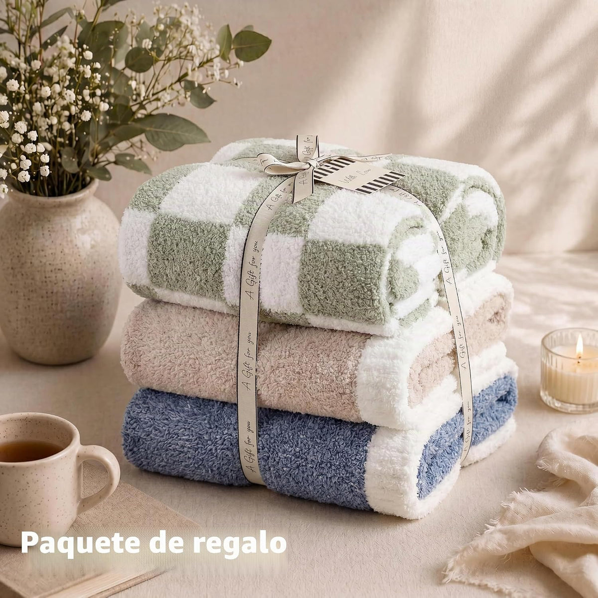 WRENSONGE Manta a Cuadros, Verde Salvia Suave Acogedora Esponjosa H...