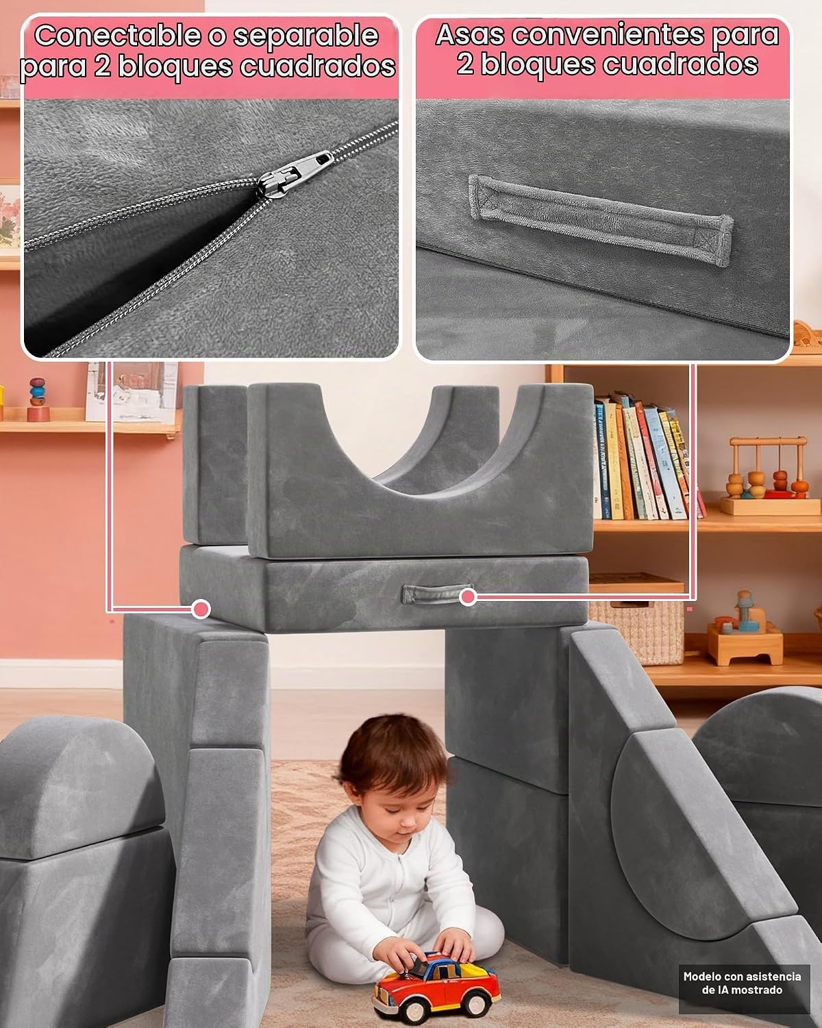 15 piezas Sofá de juego modular para niños, sofá para niños pequeño...