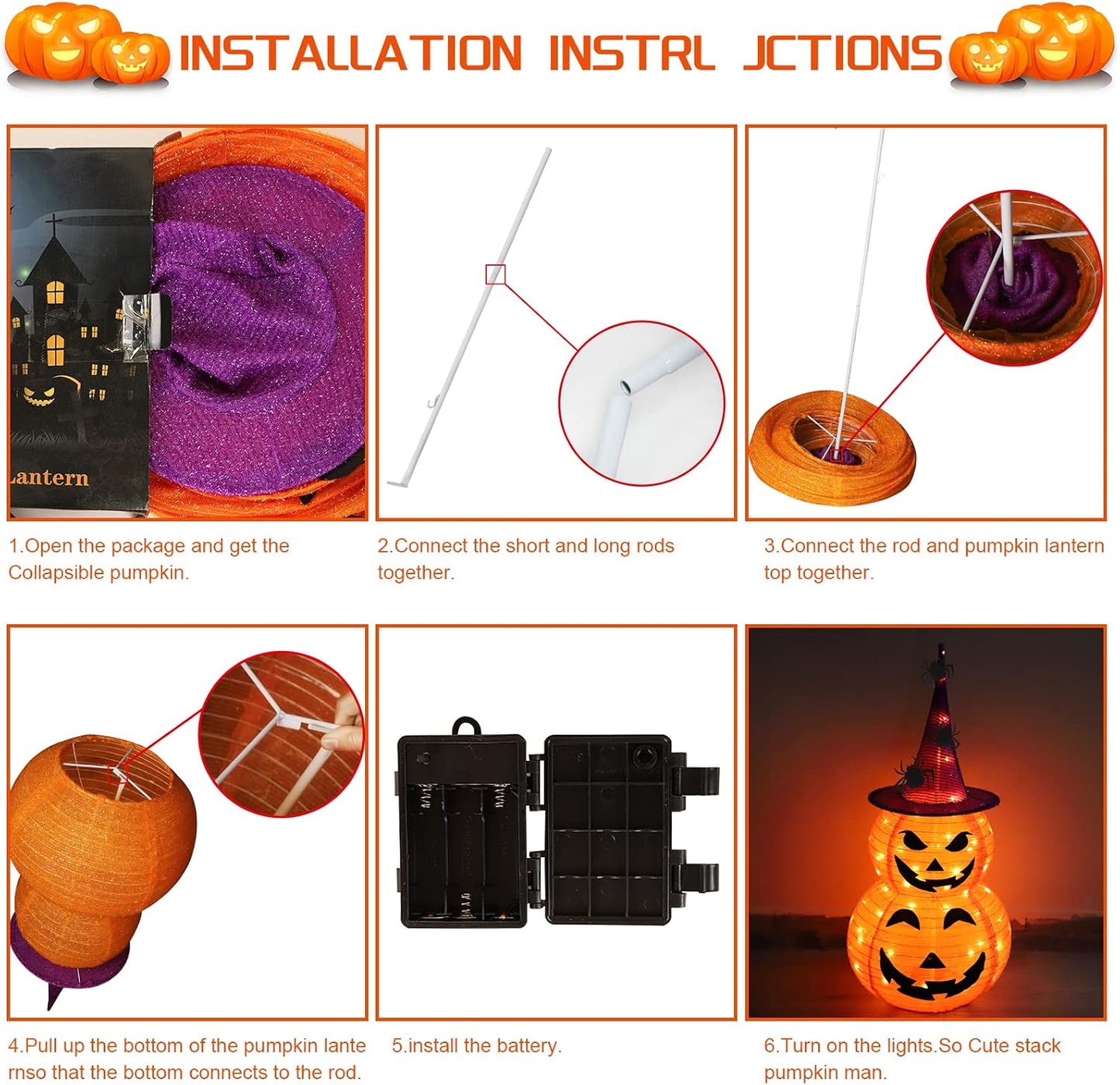 Calabaza plegable iluminada para decoración de Halloween al aire li...