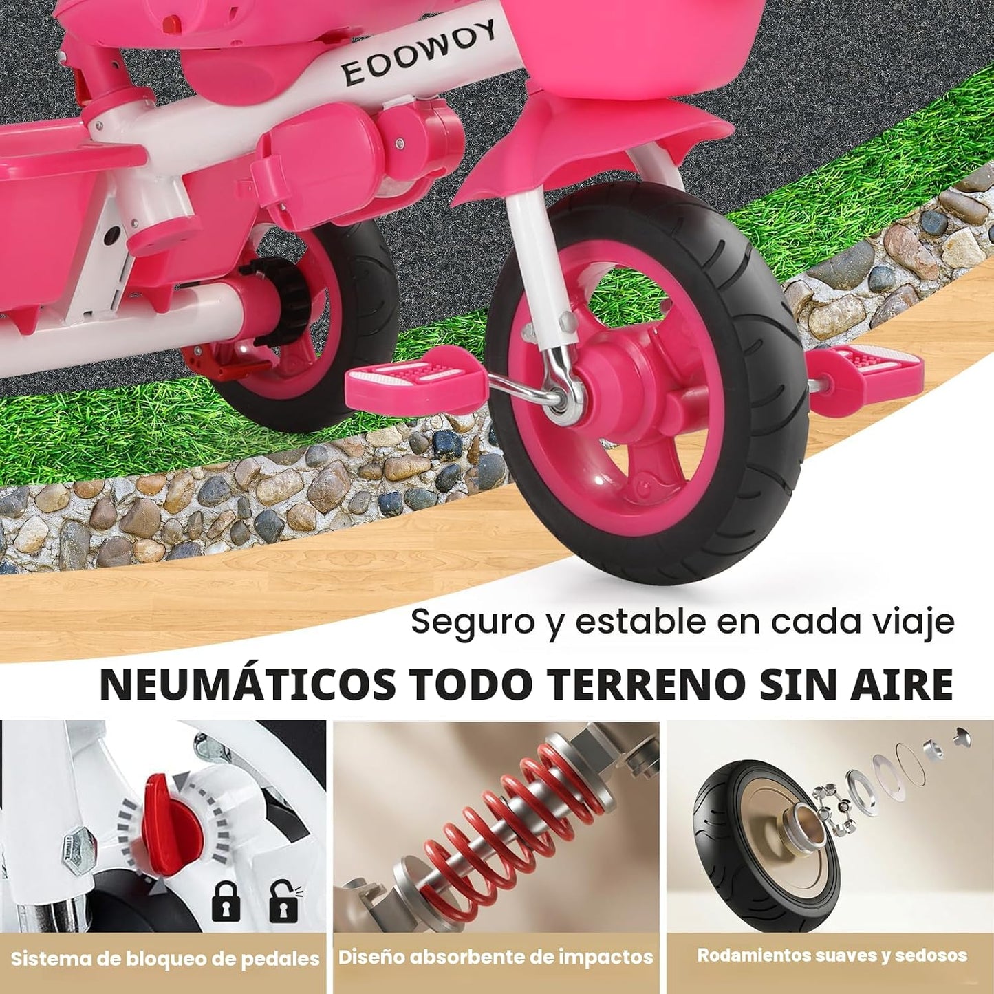 EOOWOY Triciclo para niños pequeños con mango de empuje, triciclo c...