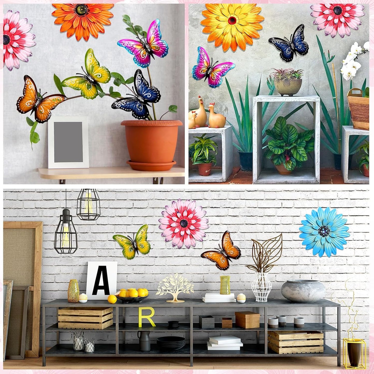 Gisafai Paquete de 10 decoraciones de pared de metal con flores par...