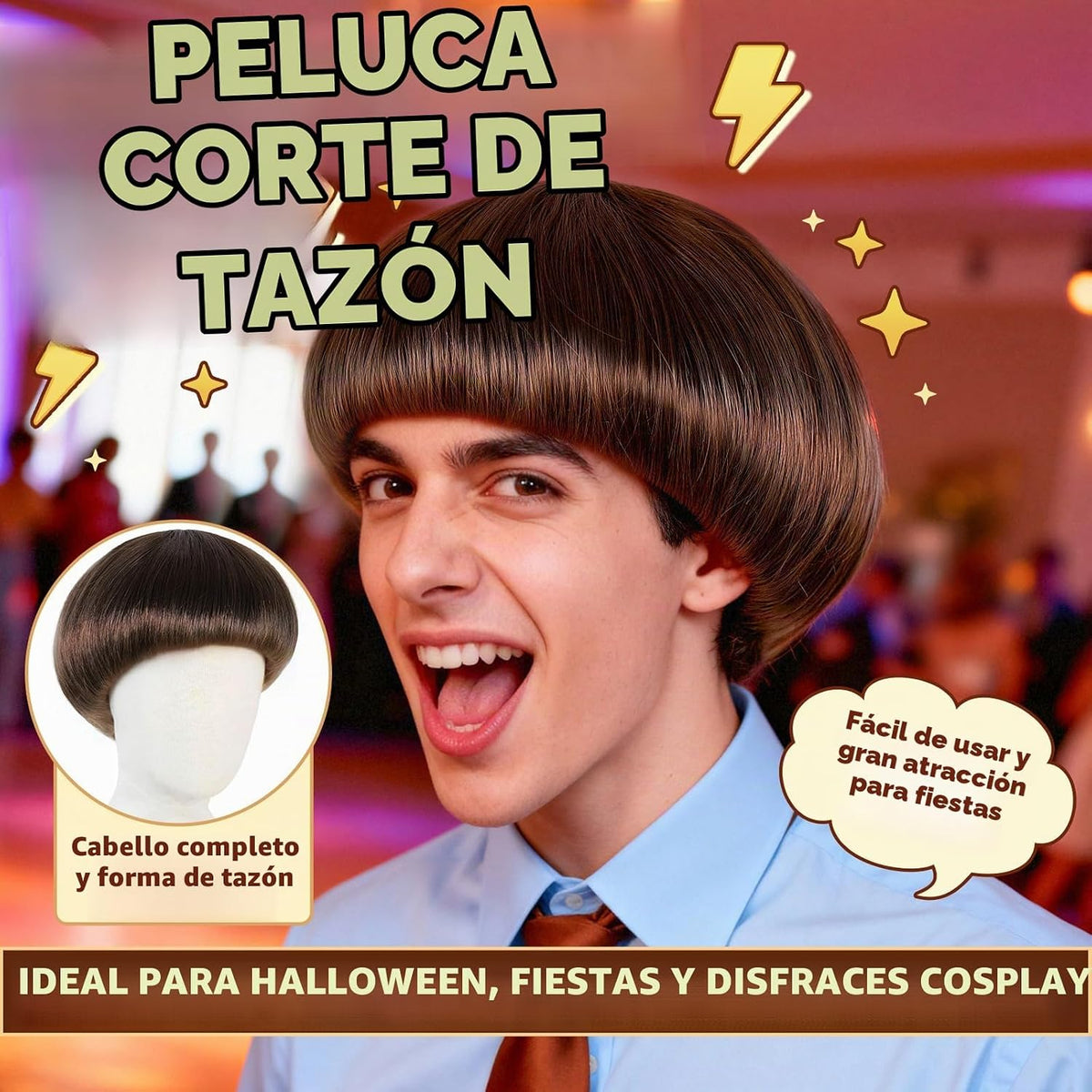 JoneTing Peluca de corte de cuenco marrón 【+ gorra de pelo】Peluca d...