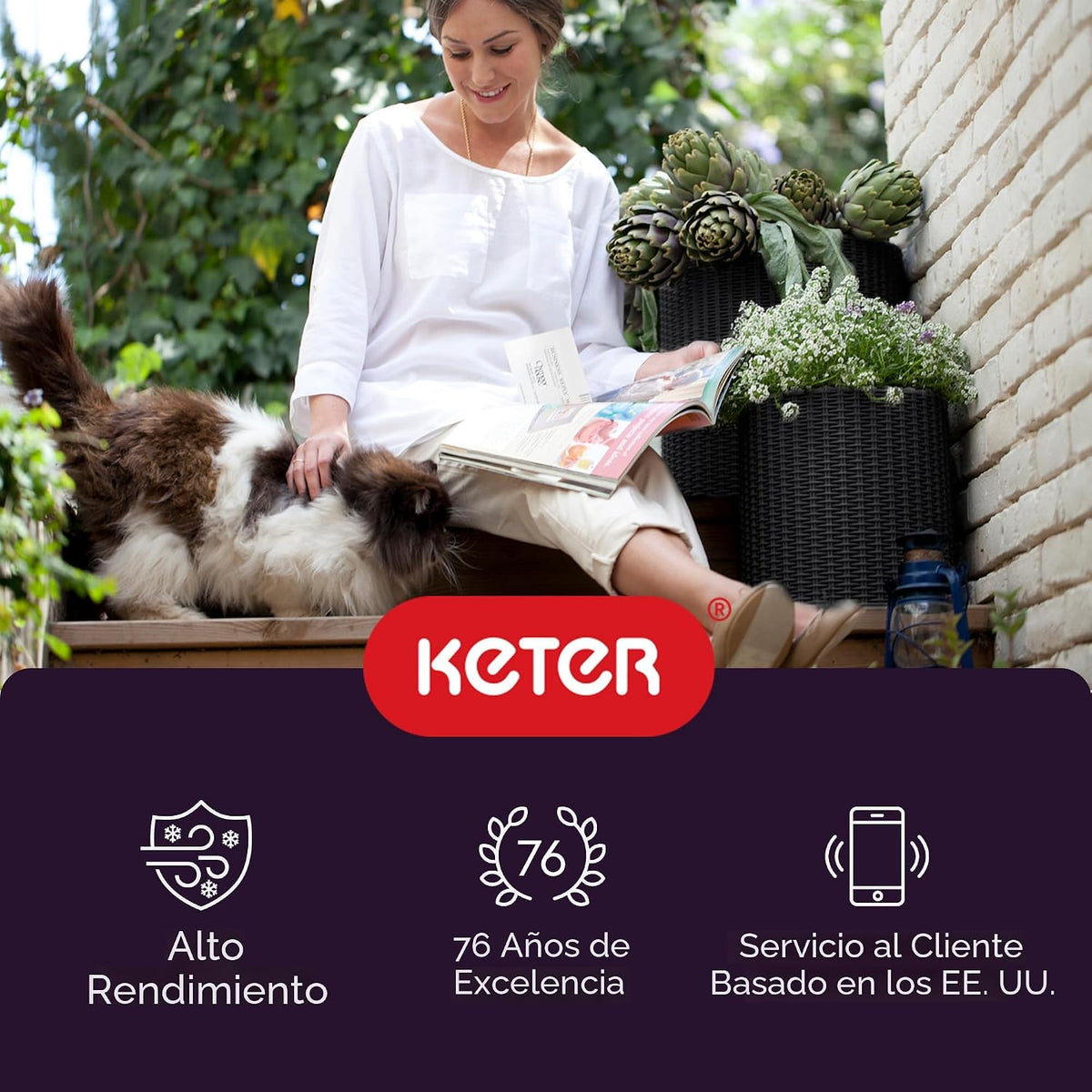 Keter Juego de 3 macetas cilíndricas de resina de ratán para planta...