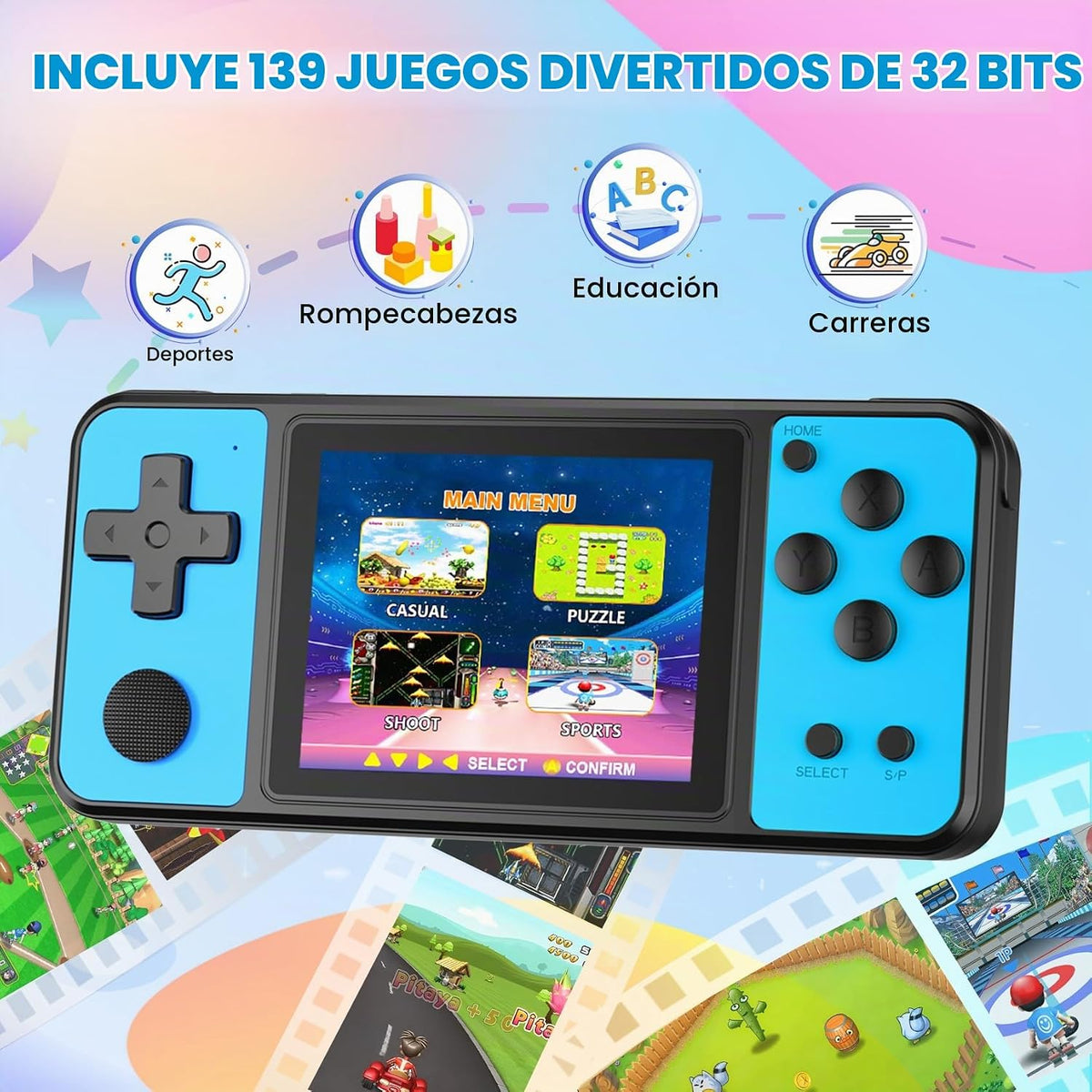 Juegos de mano de 32 bits para niños precargados 139 videojuegos re...