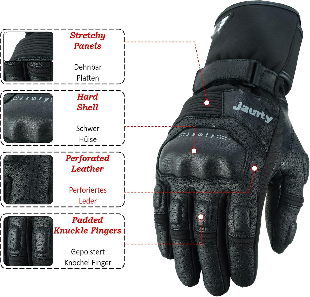 Guantes de moto JAUNTY, guantes de cuero de verano con pantalla tác...