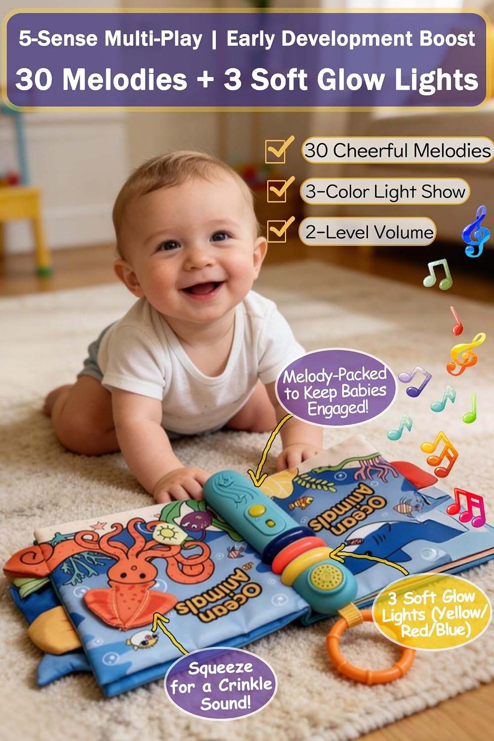 GauJat Libros de tela para bebés 0-6-12 meses, juguete interactivo...