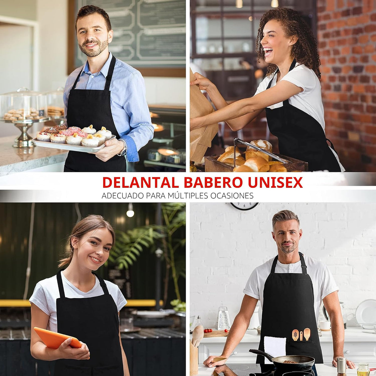 Utopia Kitchen Paquete de 2 delantales con peto, ajustables con 2 b...