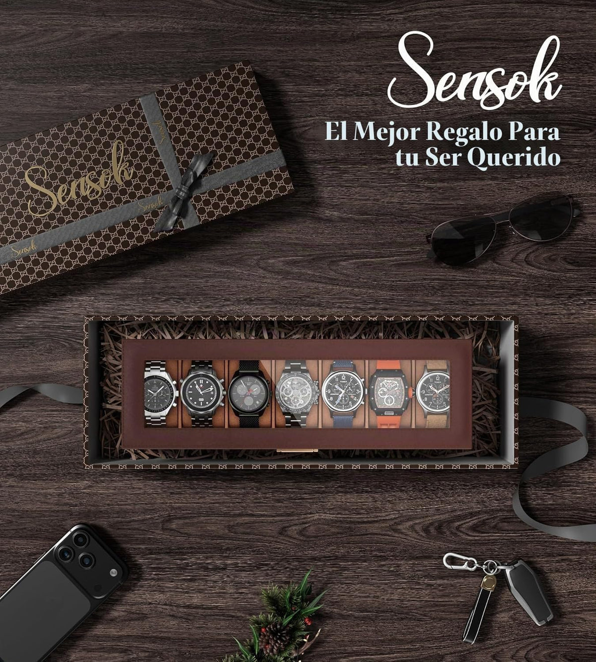 Caja de reloj sensok para hombres - Organizador de almacenamiento p...