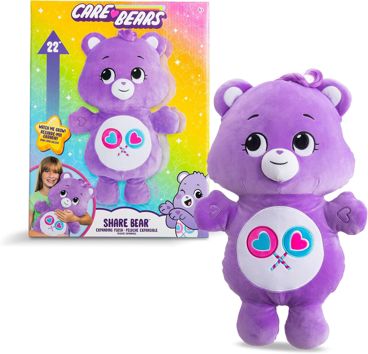 Care Bears Share Bear Peluche de 22 pulgadas, peluche morado exclus...