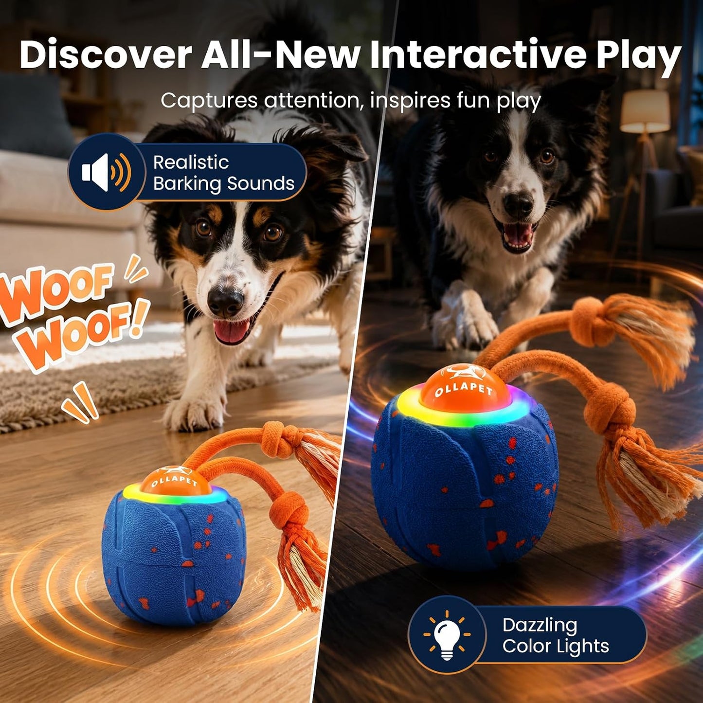 Ollapet Juguetes interactivos inteligentes para perros, 3 modos de...