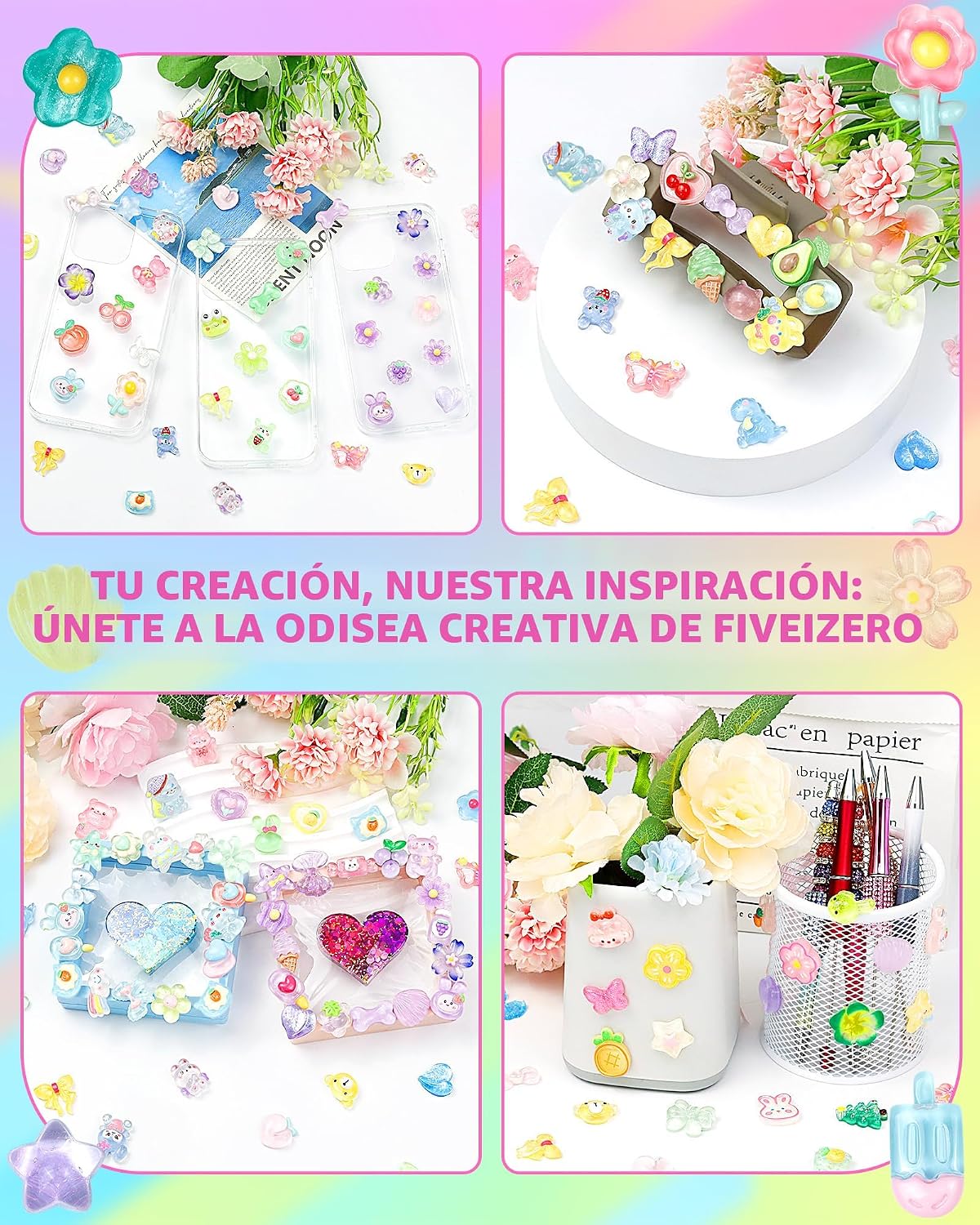 FIVEIZERO 100 bonitos dijes de slime, dijes de resina con parte tra...