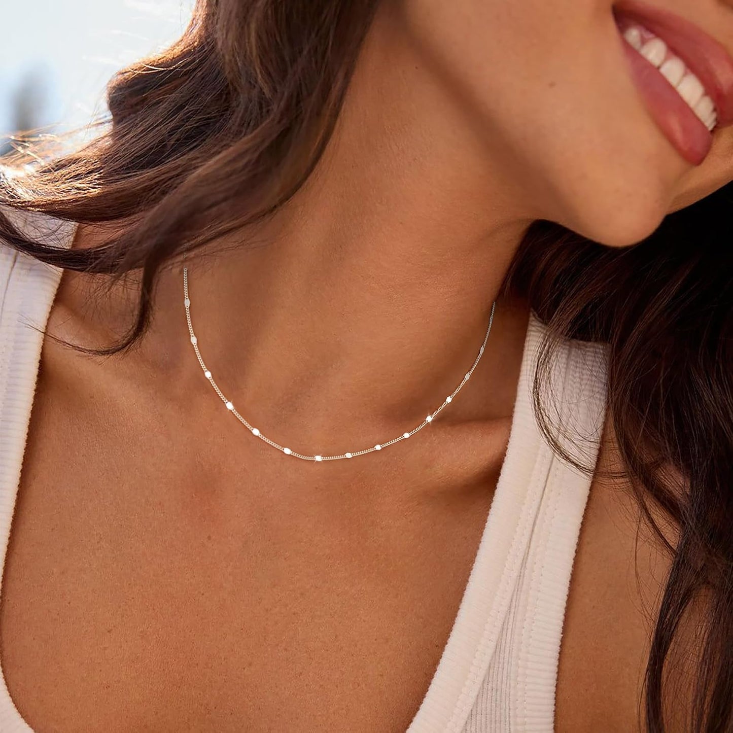 Carffordo Collar de plata de ley 925, collar de cadena de plata par...