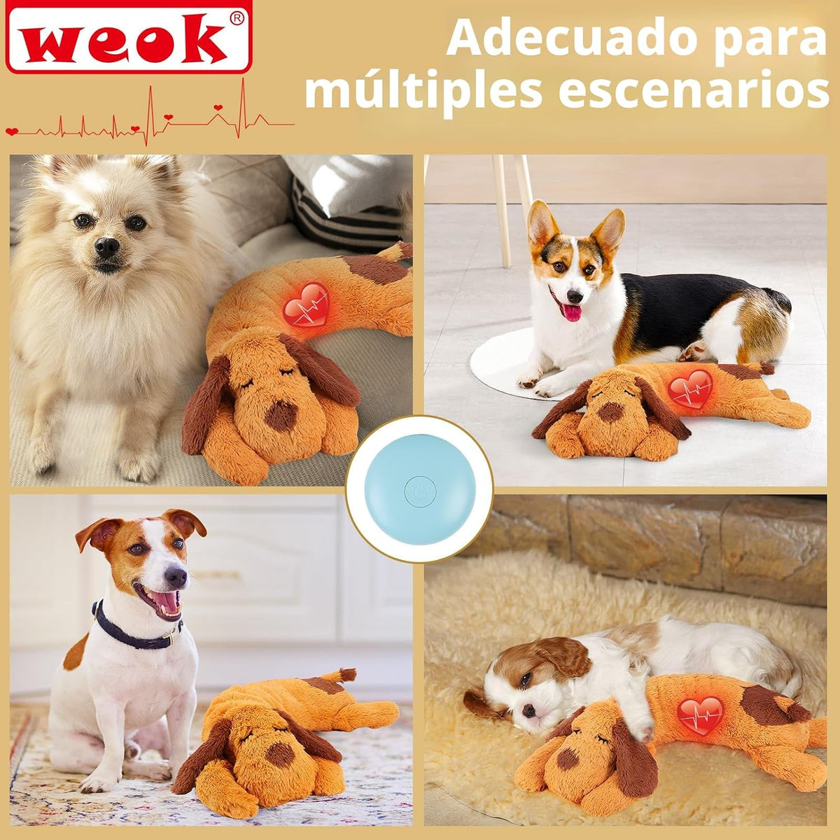WEOK Juguete de latido del corazón para cachorros, Almohada de acur...