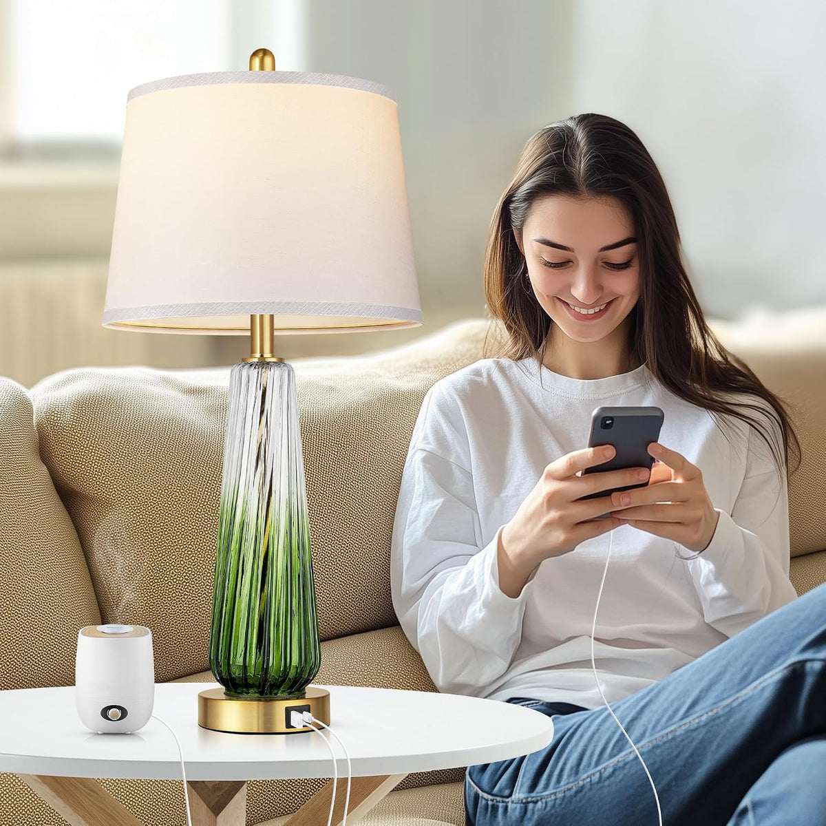 Lámparas de mesa modernas de cristal, lámparas de noche de 27.5 pul...