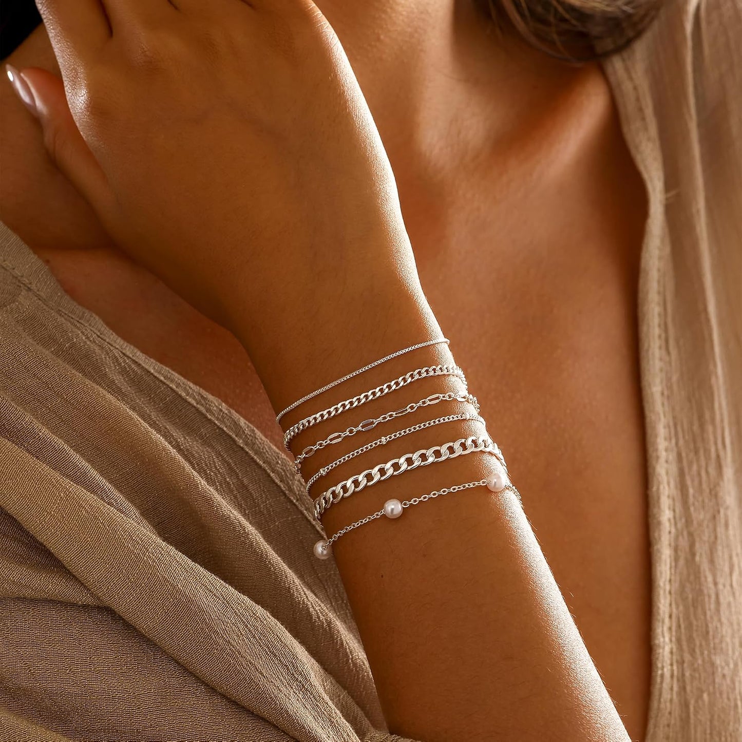 Pulseras de oro simples y delicadas para mujer, juego de pulseras d...