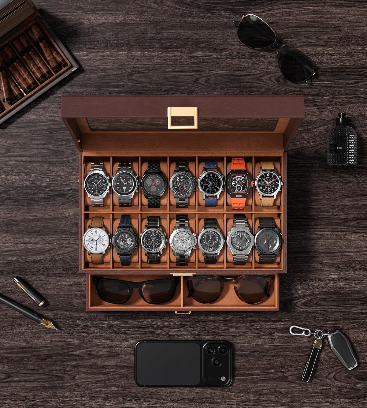sensok Caja de reloj para hombre \u2013 Organizador de exhibición d...