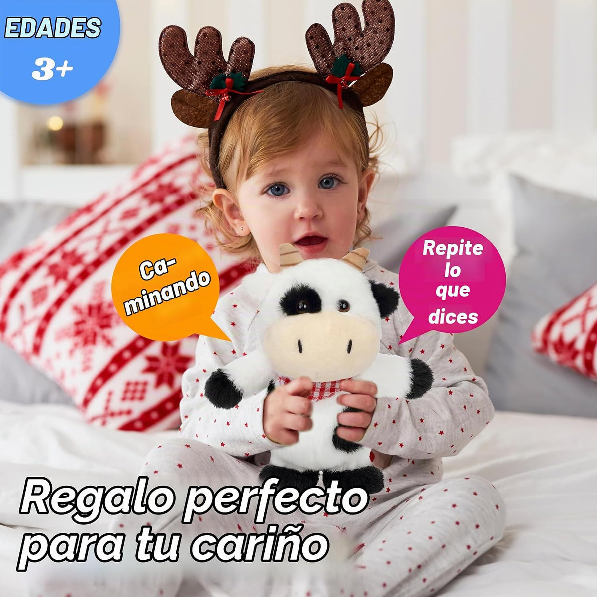 Hopearl Vaca parlante y cantante con babero rojo repite lo que dice...