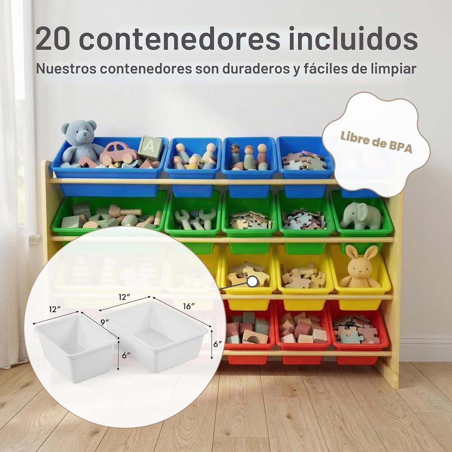 Humble Crew Organizador de juguetes para niños con 20 contenedores,...