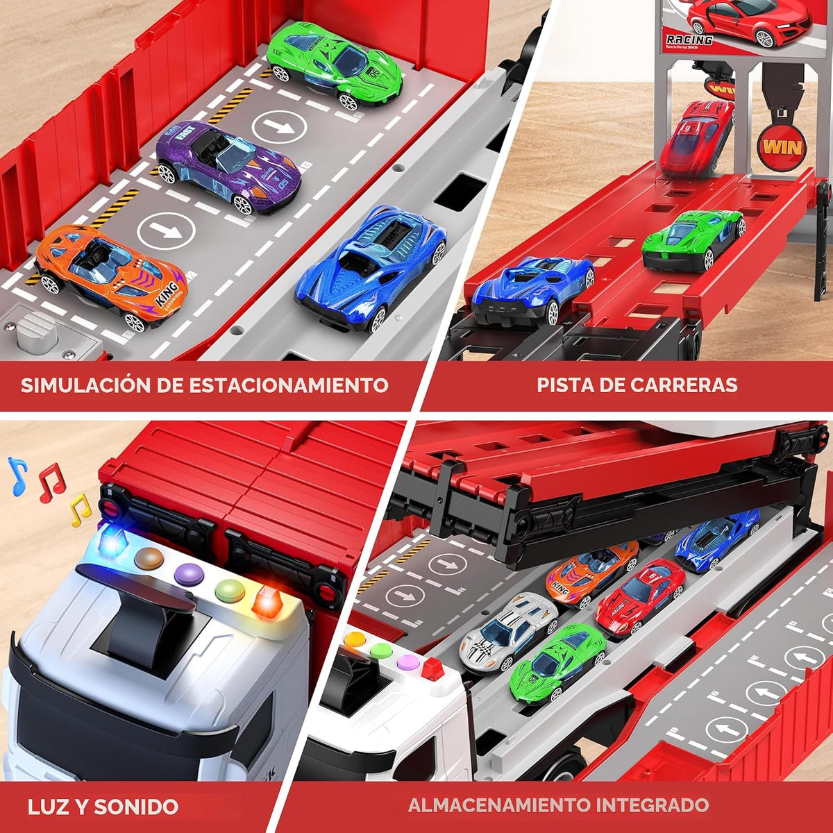 Juguetes de Pista de Carreras con Camión Transportador para Niños,...