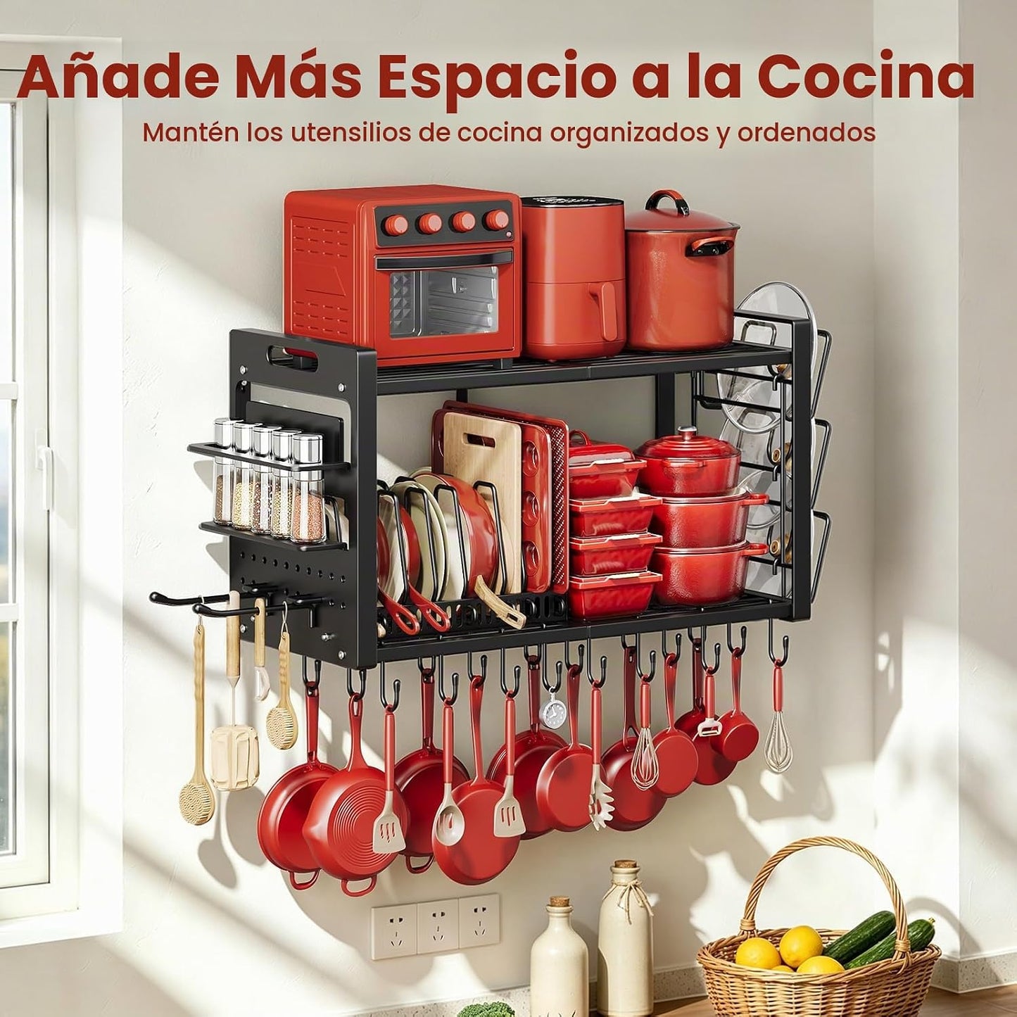 Planimar Soporte de pared para ollas, organizador de sartén de meta...