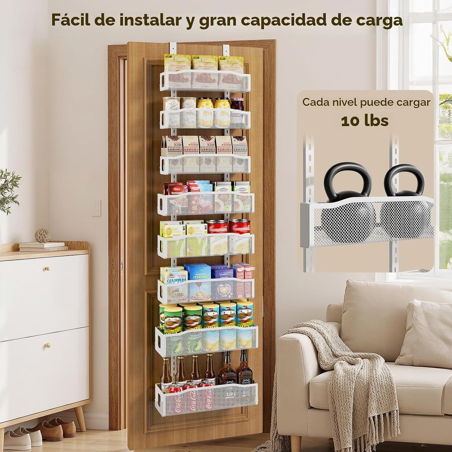 Delamu Organizador de despensa de 8 niveles sobre la puerta, 2 en 1...
