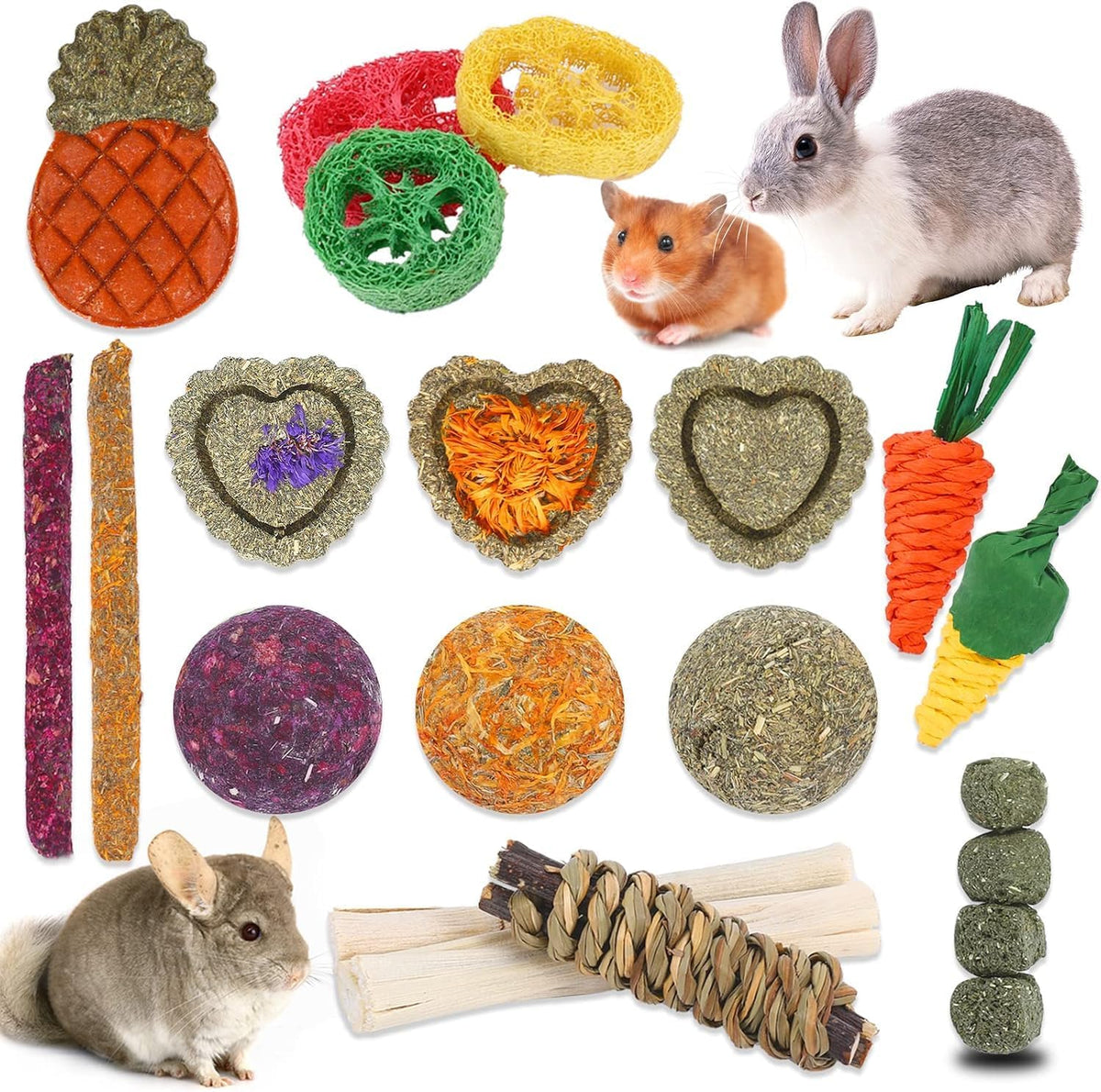 VESPRO Juguetes para conejos, 21 piezas de juguetes masticables par...