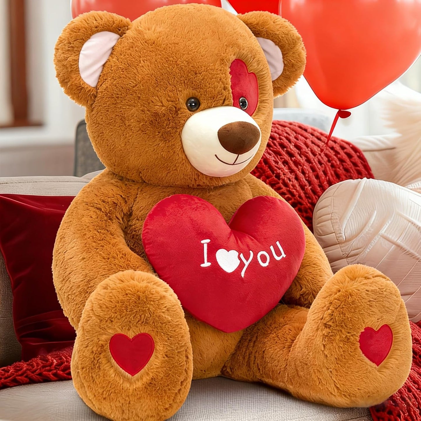 Tezituor Oso de peluche grande de 47 pulgadas con corazón rojo, ado...