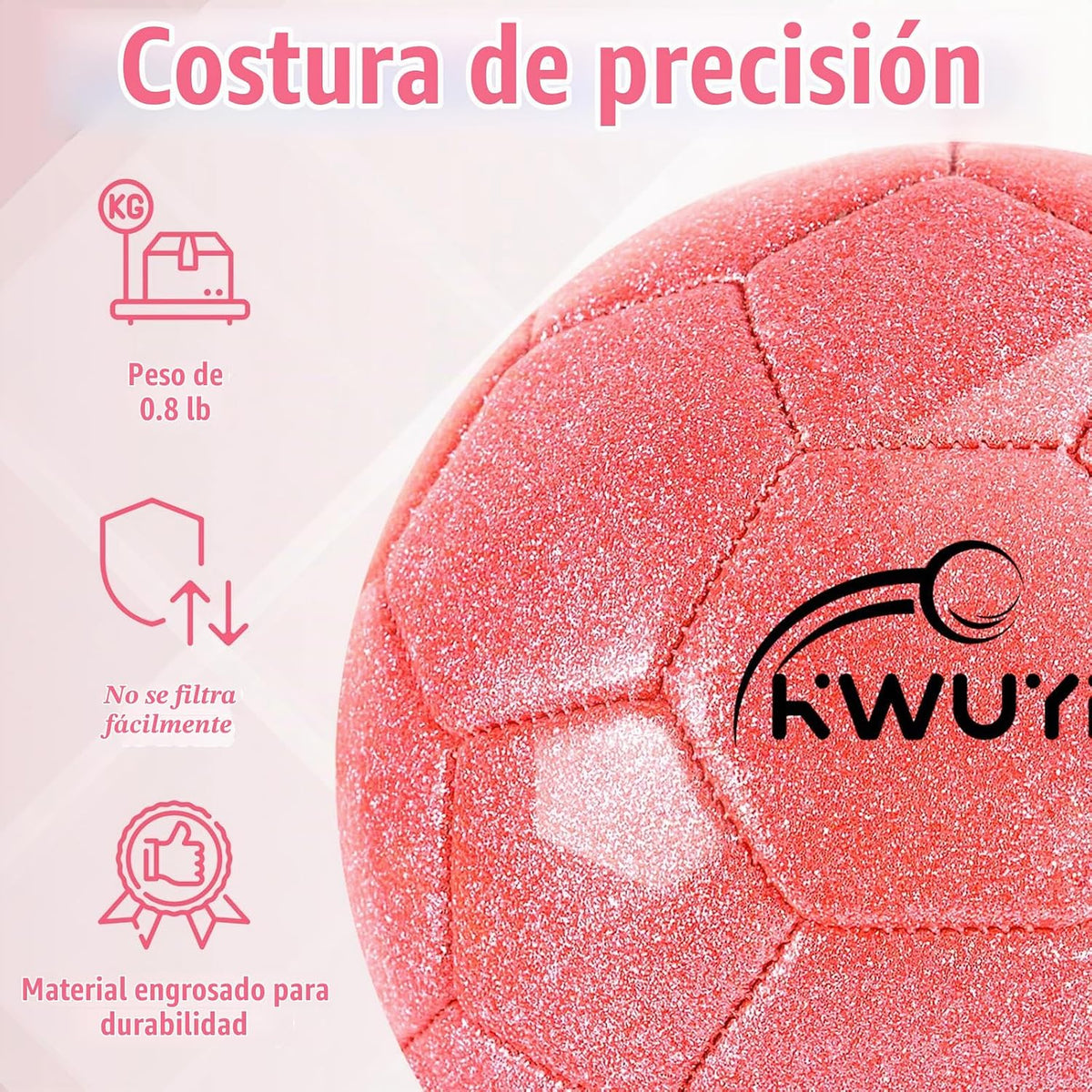 OKWUYiK Balón de fútbol de talla 3, 4, 5, con purpurina rosa, dorad...