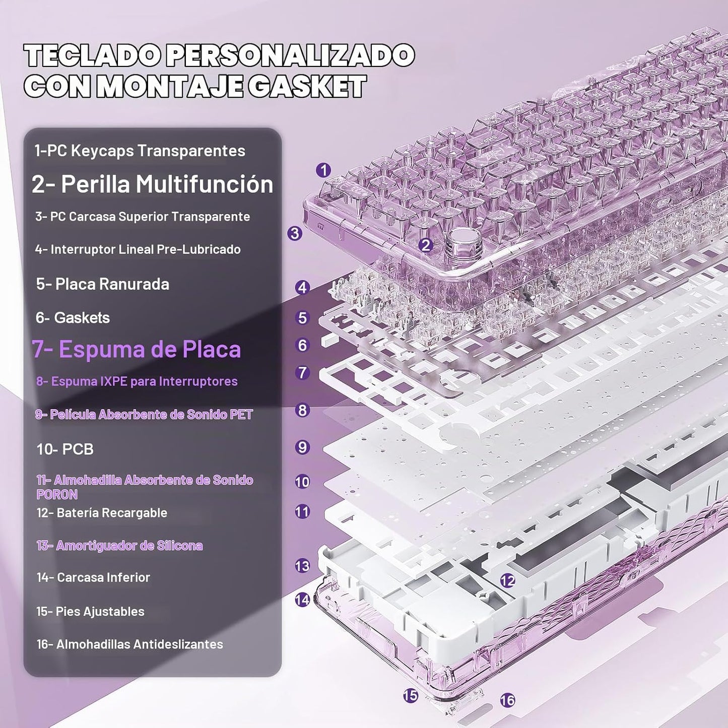 YUNZII X98 QMK\/VIA Teclado Mecánico Inalámbrico para Juegos con Pe...