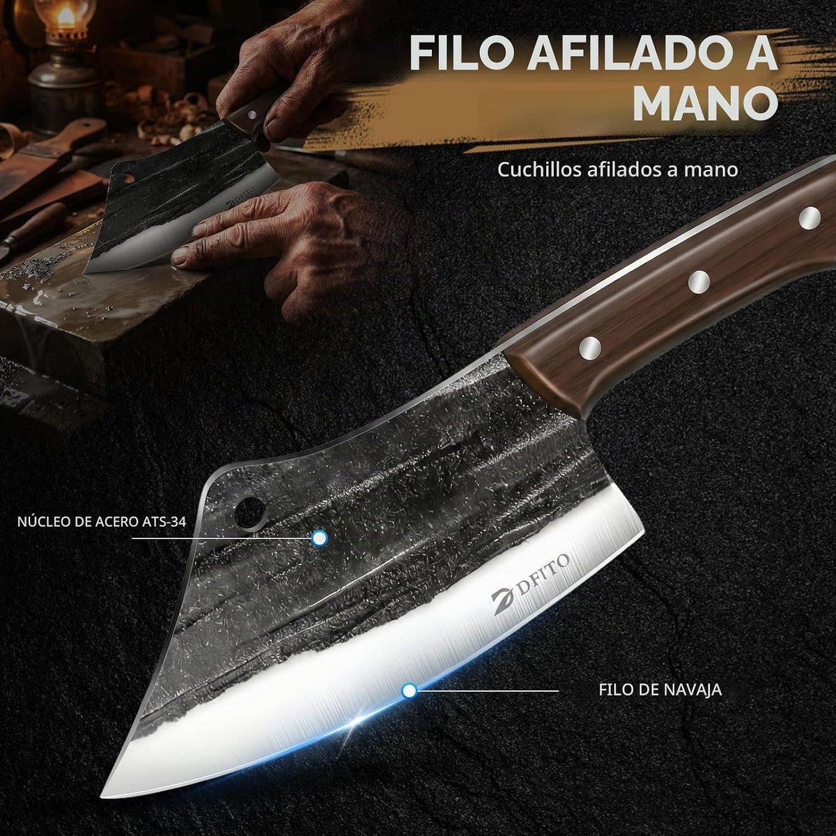Dfito Juego de cuchillos de carnicero con bolsa de rollo, juego de...