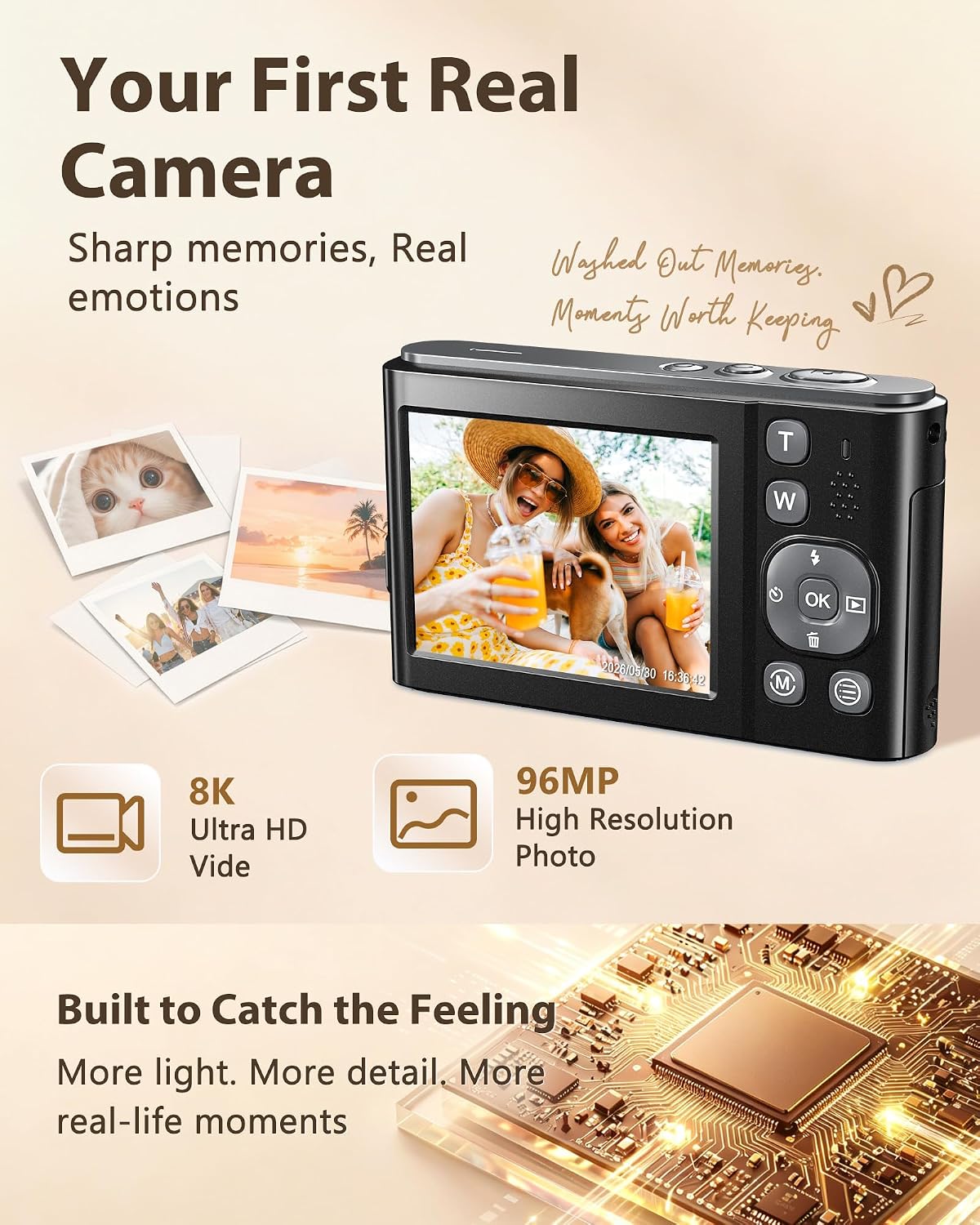 Cámara digital 8K, cámaras WiFi de 96 MP para fotografía con pantal...